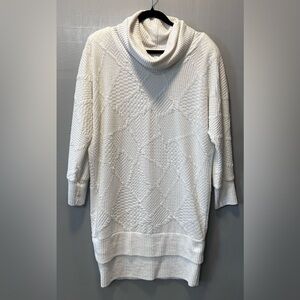 Vintage 80’s 90’s Allison Che White Cowl Neck Textured Knit Sweater Dress Sz 14